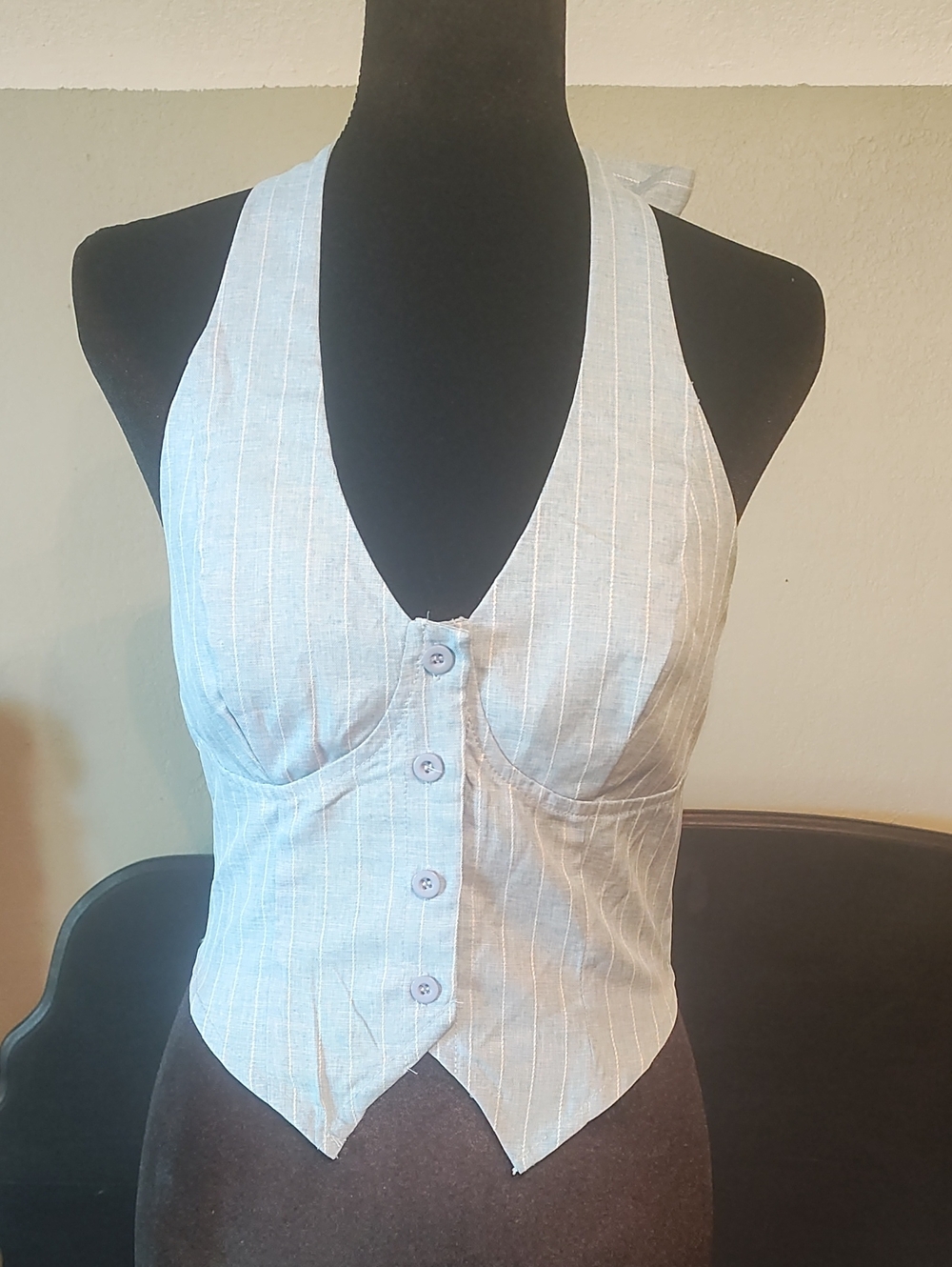 Light Blue Pinstripe Halter Vest Top